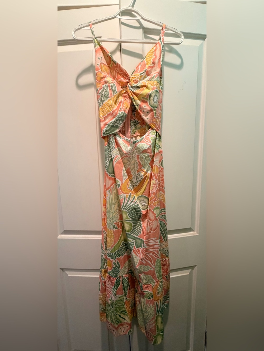 Kenny Flowers Peach & Green Tropical Tie-Front Maxi Dress